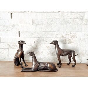 Vintage MCM Bronze Brass Dog Sculptures Greyhound Dog Figurines Statue  set of 3